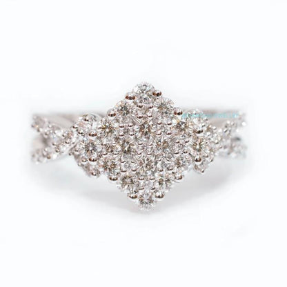 square diamond ring /cincin berlian wajik kotak pave full 18k white gold-Diamond Jewelry