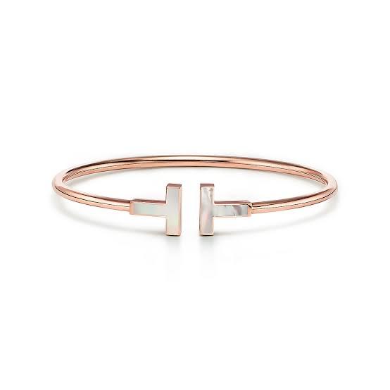 T bangle with mother of pearl and 18K rose gold Diamond Jewelry