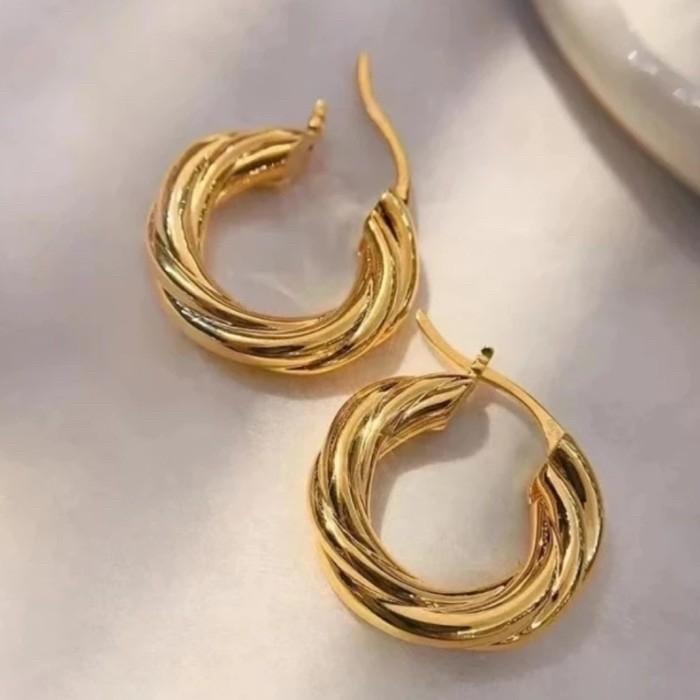 Vintage hoop 18k gold earring-Diamond Jewelry