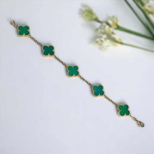 Clover green agate vc bracelet 18k gold-Diamond Jewelry