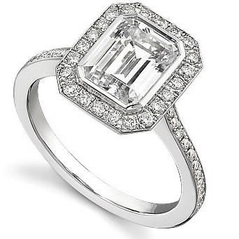 Emerald solitaire diamond ring halo 18k-Diamond Jewelry