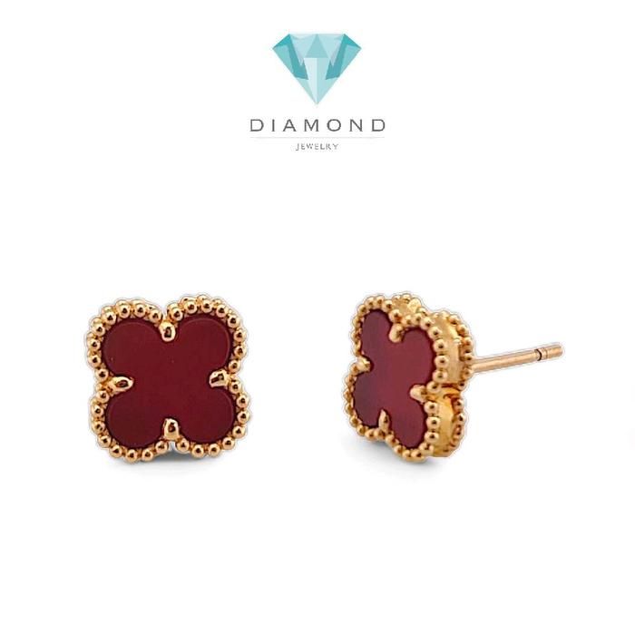 Sweet Clover Red Charnelian 18K Necklace/Bracelet/Earring/Kalung/Gelang/Anting Emas Fashion-Diamond Jewelry-398KBD2000LS/372ABD228RY/128GBD22000AB-HT