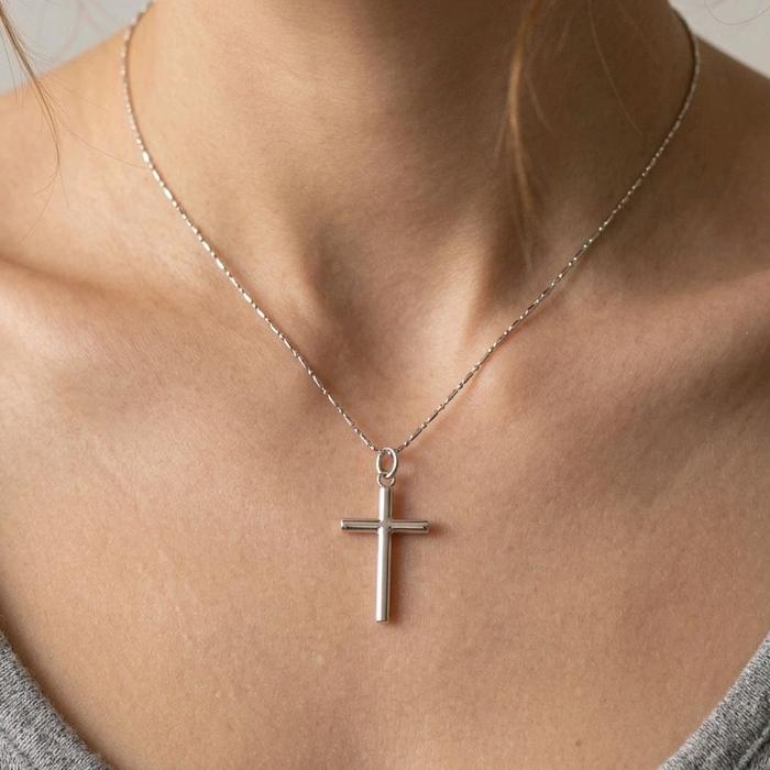 Plain White Gold Cross Pendant 18K / Liontin Salib Emas Putih Polos 18K / Diamond Jewelry /202LMSLS2