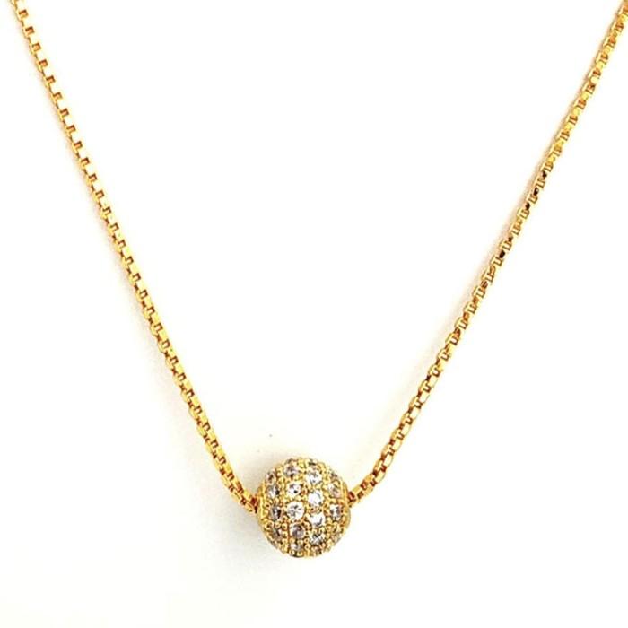 Kalung Liontin emas 18k Disco Ball- bola keistal Diamond Jewelry