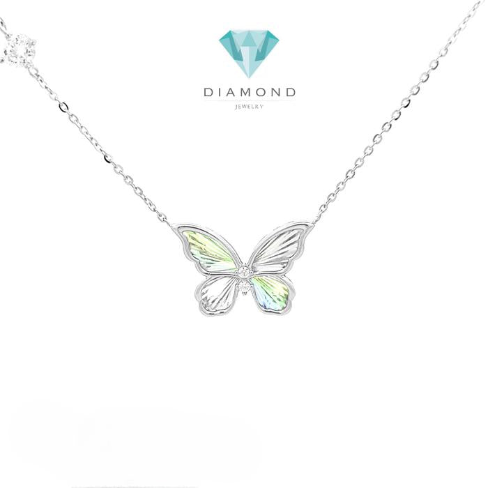 Butterfly White Gold necklace rainbow 750/17k/18k-kalung emas pelangi kupu-Diamond Jewelry