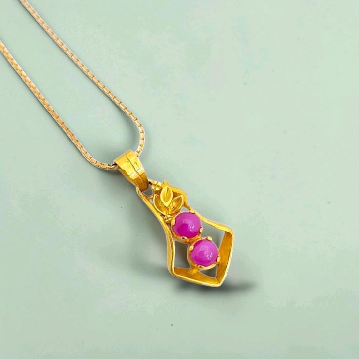 Duo Malabar Ruby Pendants 23K / Liontin Malabar Ruby Duo 23K / Diamond Jewelry / 215LMSWP3