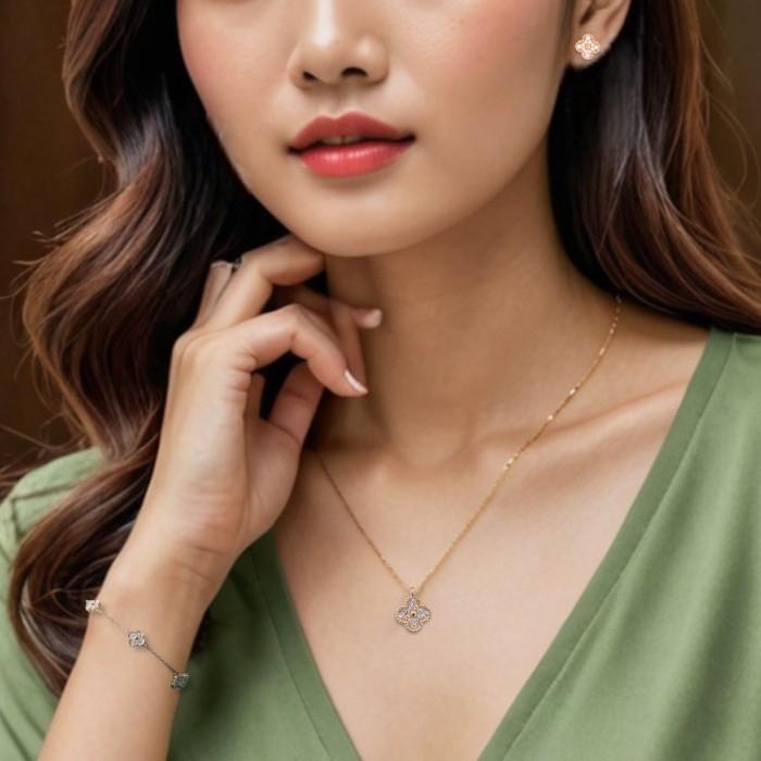 Sweet diamond gold clover vc 18k-Diamond Jewelry