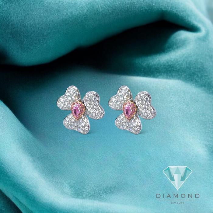 Pink Diamond Fleur Earring Flower 18k/ Anting Berlian Emas Putih - white gold