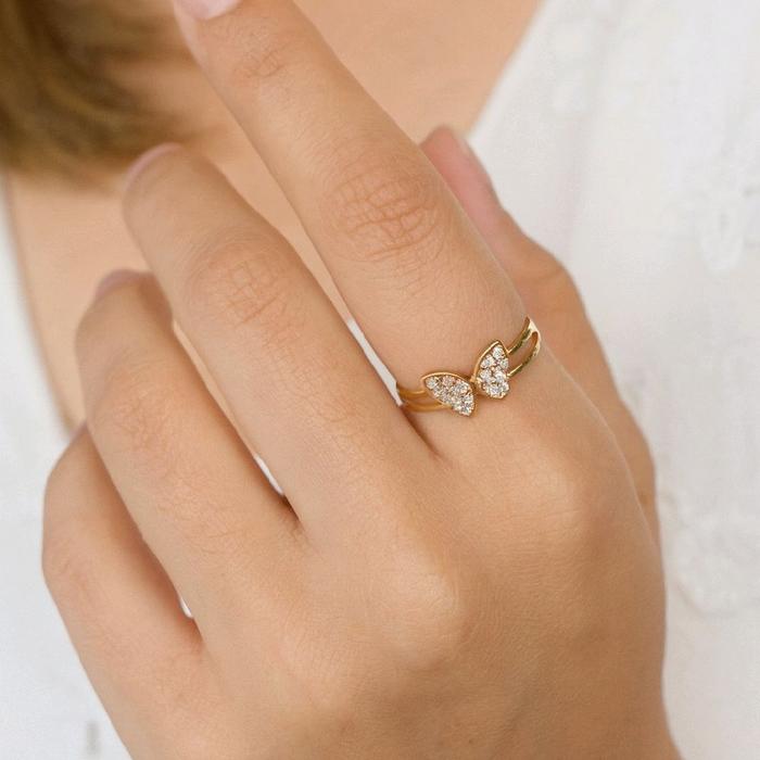 Cincin Emas Model Kupu-Kupu 2 Baris 700K-Diamond Jewelry-418CMS107LS-HT