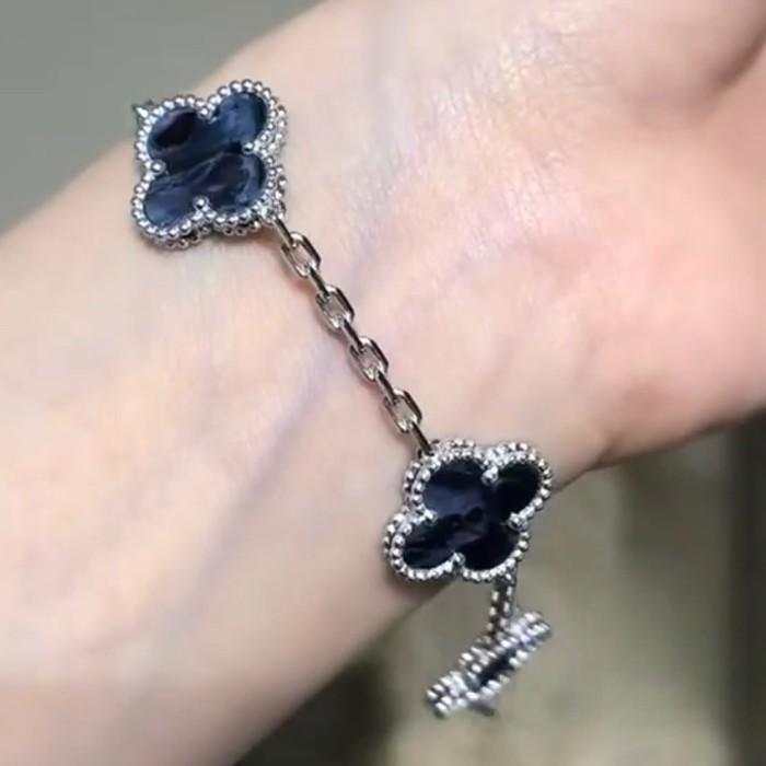 Pietersite clover bracelet 18k white gold -Diamond Jewelry