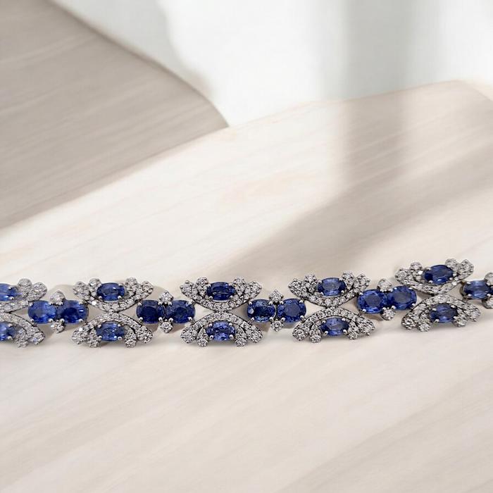 Blue Sapphire Bracelet 18K / Diamond Jewelry