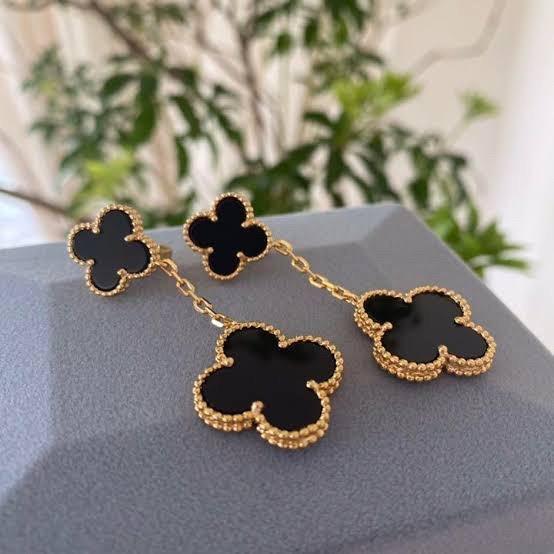 Vintage & Magic 2 Clover Black Onyx Earring 18K Gold/Anting Emas Fashion Diamond Jewelry-1ABD1422LSNEW-HT