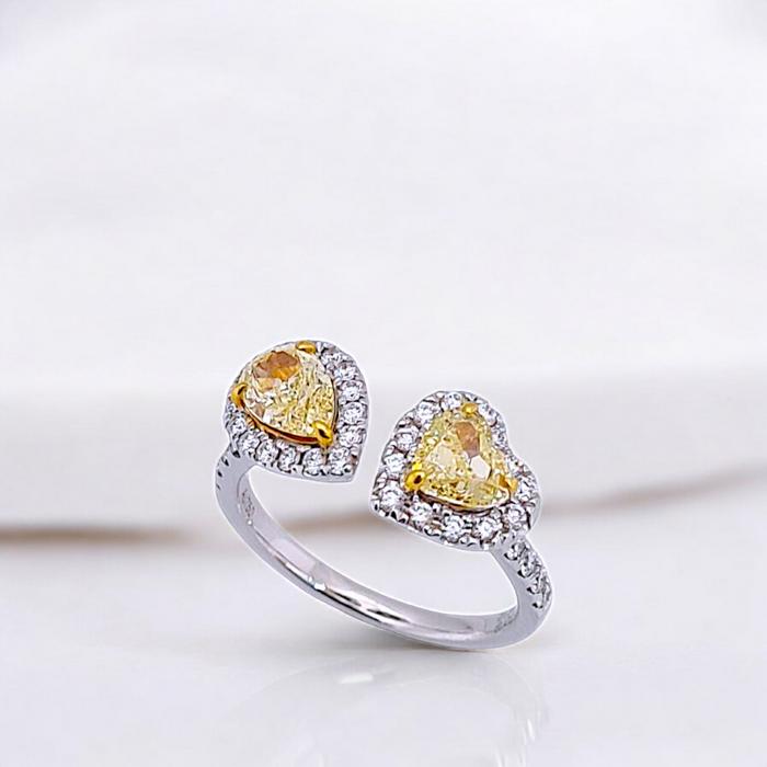 Duo yellow pear heart diamond ring 18k -Diamond Jewelry