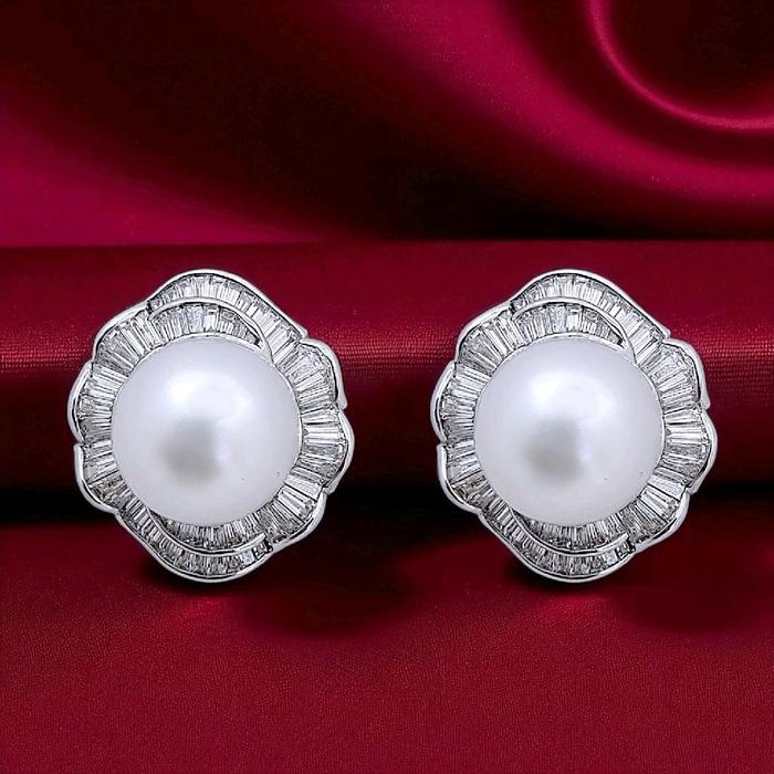 Flower Pearl Diamond Earring 18K / Diamond Jewelry 1AMKV215000WP-HT