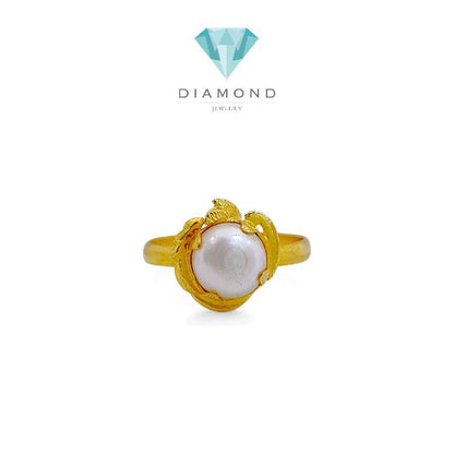 Pearl Leaf Gold Ring 23K / Cincin Emas Mutiara Daun 23K / Diamond Jewelry 9CM3WP-HT