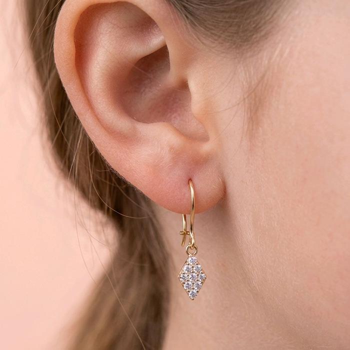 Rhombus Shaped Gold Hanging Earring 16K / Anting Gantung Emas Bentuk Belah Ketupat 16K / Diamond Jewelr / 433AMS103LS