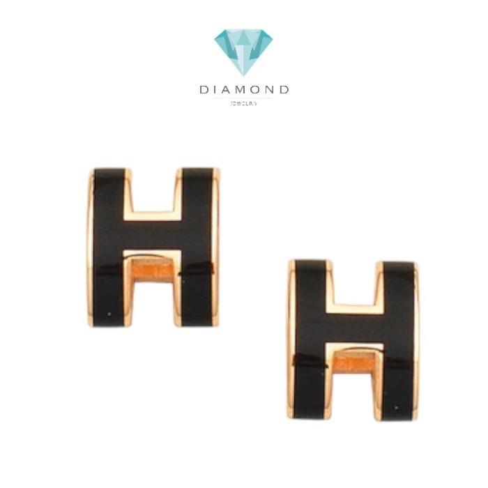 black H pop lacqured earring 18k gold- Diamond Jewelry-22BASM2200RY