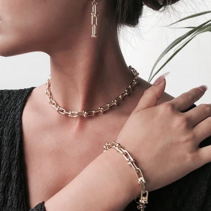 Gelang Hardware Chain Emas T Chain 700/750 Rose Gold/ Hardware Chain Braclet- Diamond Jewelry-434GMS590LS-HT