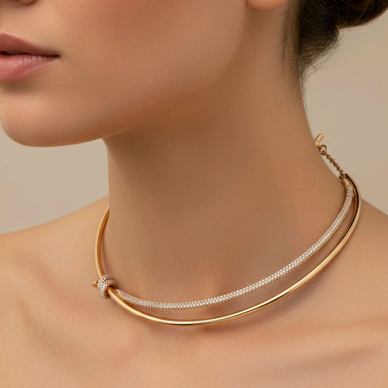 Knot Double Row Diamond Necklace 18K / Kalung Berlian Knot Double Row 18K / Diamond Jewelry 415KBD100000RY-HT