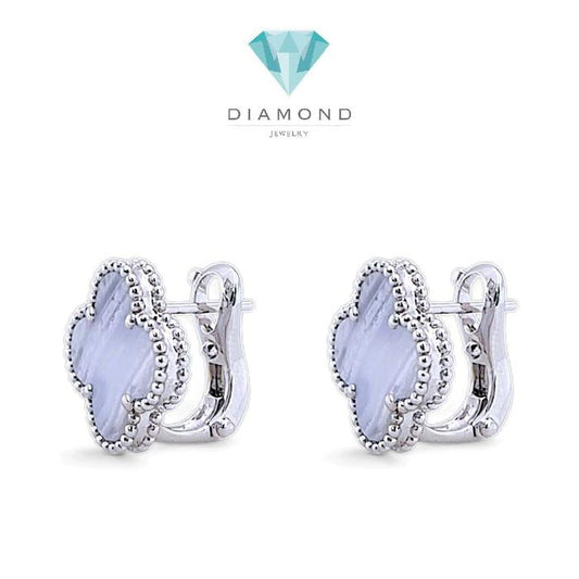 Clover vintage Chalcedony Earring 18K / Diamond Jewelry