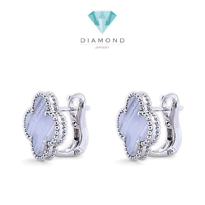 Clover vintage Chalcedony Earring 18K / Diamond Jewelry