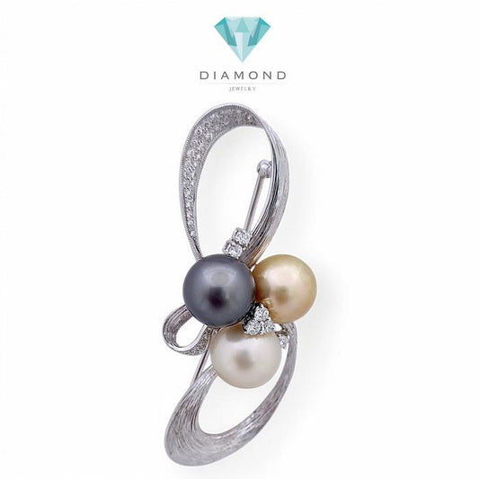 Clip Pearl Tri Color Diamond 18K / Diamond Jewelry