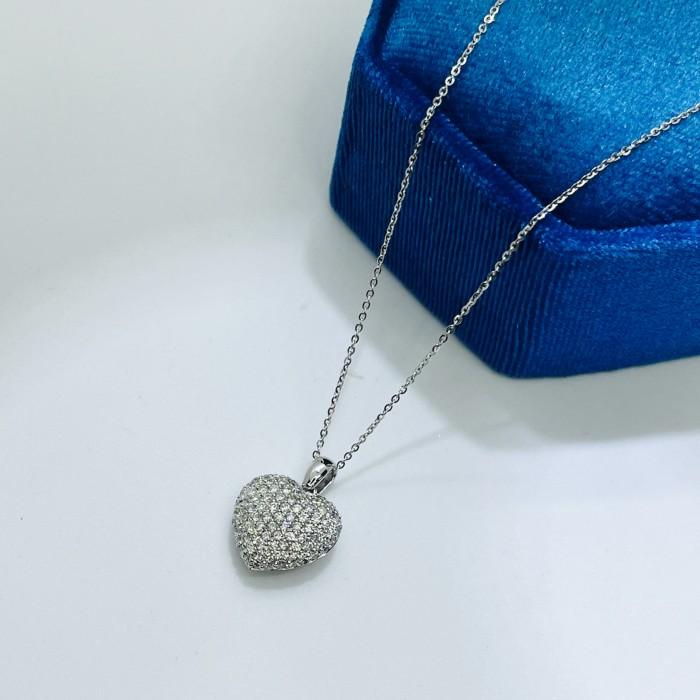 Heart pendant pave diamond 18K white gold-Diamond Jewelry