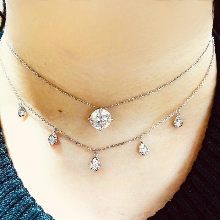 Pear Five Floating Diamond necklace 18k White gold