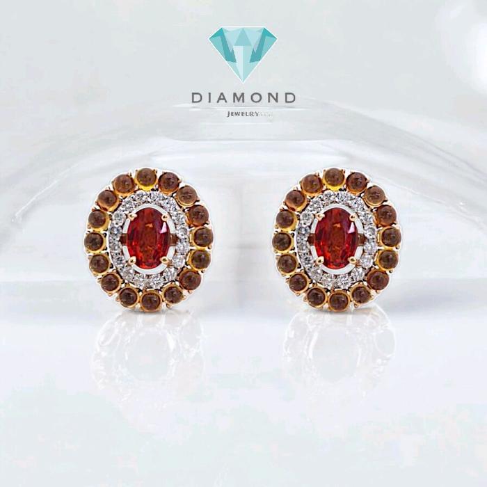 Anting Batu Sapphire Citrine Diamond Oval Berlian 18K-Diamond Jewelry-403BA6279SD-HT