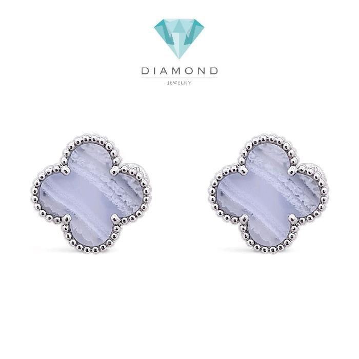 Clover vintage Chalcedony Earring 18K / Diamond Jewelry