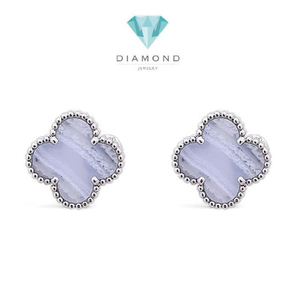 Clover vintage Chalcedony Earring 18K / Diamond Jewelry