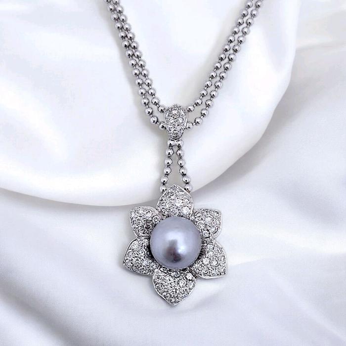Flower akoya Pearl Diamond Necklace 18K / Diamond Jewelry 27KBGT28280WP