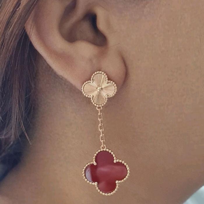 Long Clover Red Charnelian Earring 18K / Diamond Jewelry 384ABD1627RY-HT