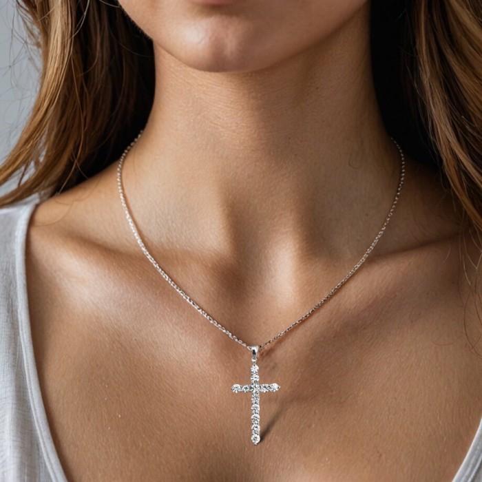 Solitaire Illusion Diamond Cross Pendant 18K