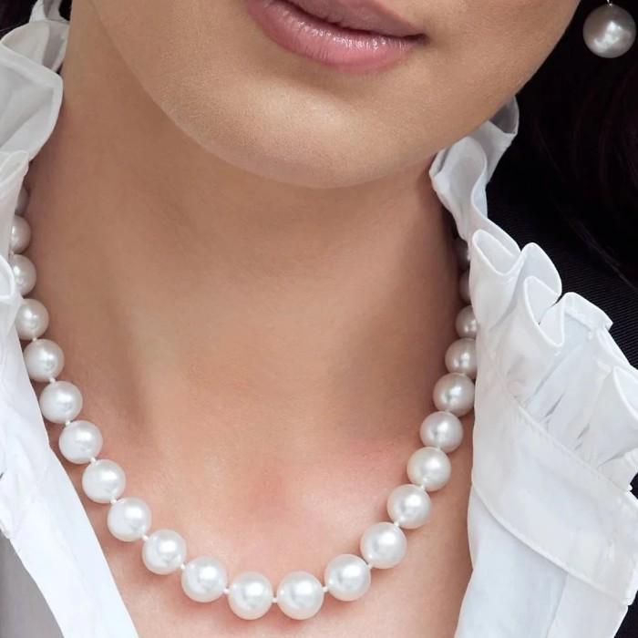 South sea pearl 13-15 mm milk white Necklace Diamond Jewelry