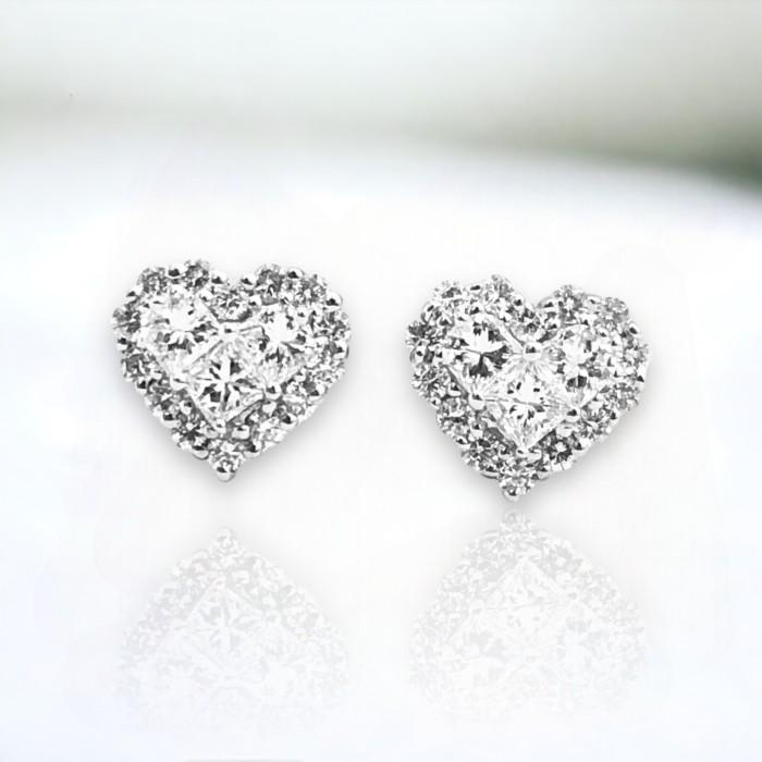 Diamond Heart stud 18k white gold-Diamond Jewelry