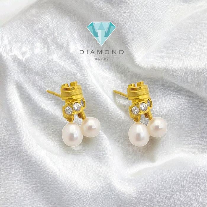 Anting Mas Mutiara Model Bambu 23K-Diamond Jewelry-298AMSWP3