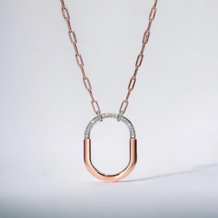 chain diamond necklace  lock pendant 18k -Diamond Jewelry