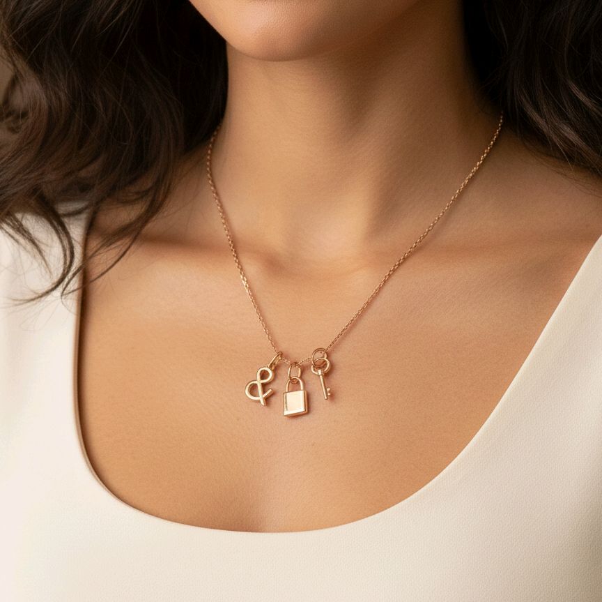 Lock And Key Necklace 18K / Kalung Gembok dan Kunci 18K / Diamond Jewelry 416KBD698RY