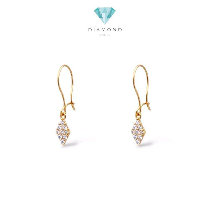 Rhombus Shaped Gold Hanging Earring 16K / Anting Gantung Emas Bentuk Belah Ketupat 16K / Diamond Jewelr / 433AMS103LS