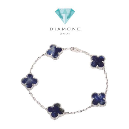 Pietersite clover bracelet 18k white gold -Diamond Jewelry