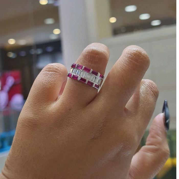 Ruby Baguette Diamond Ring 18K / Diamond Jewelry 9BC10800RB