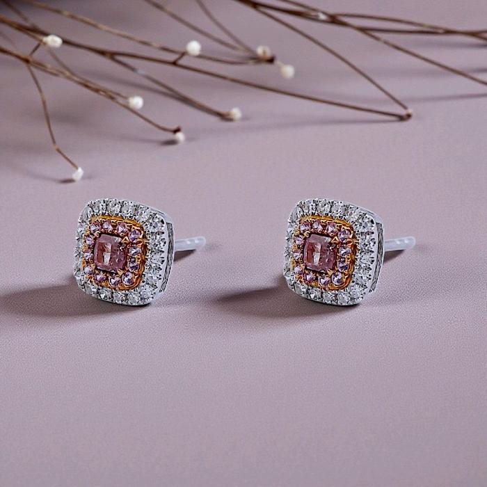 Pink Cushion Diamond Earring 18K / Anting Berlian Pink Cushion 18K / Diamond Jewelry 400AB500BMLS-HT