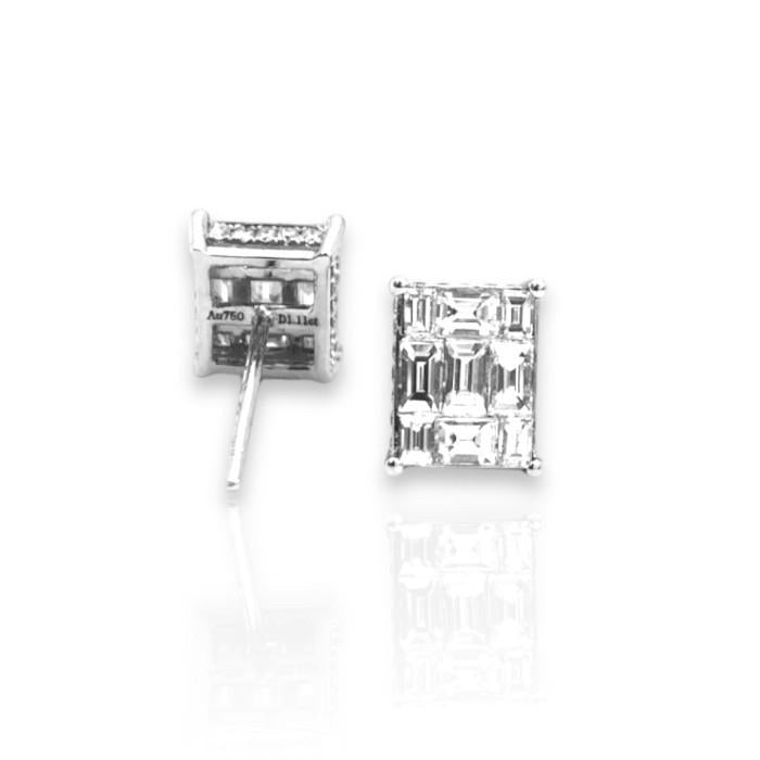 Square diamond earring 18k whte gold/anting berlian tusuk kotak -Diamond Jewelry