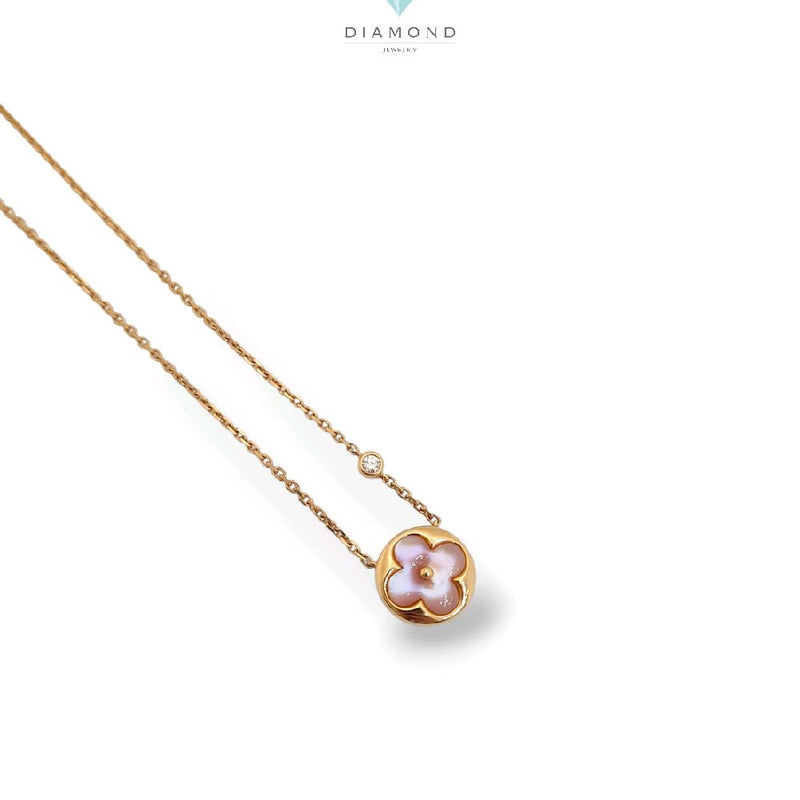 Gold Necklace Flowers pink 18K / Kalung Emas Bunga pink 18K / Diamond Jewelry / 149KBD62800AB