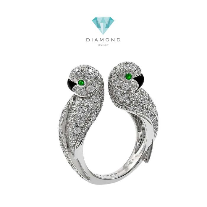 Love Bird Diamond Ring emerald onyx white gold 18K Diamond Jewelry