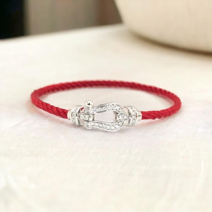 Red white gold pave diamond buckle horseshoe frd-Diamond Jewelry