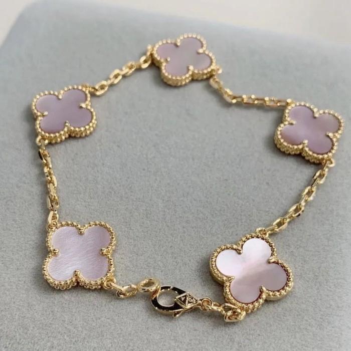 Mop Clover Alhambra Pink Pearl Bracelet 18K Gold-Diamond Jewelry-77GBD69000ABLS-HT