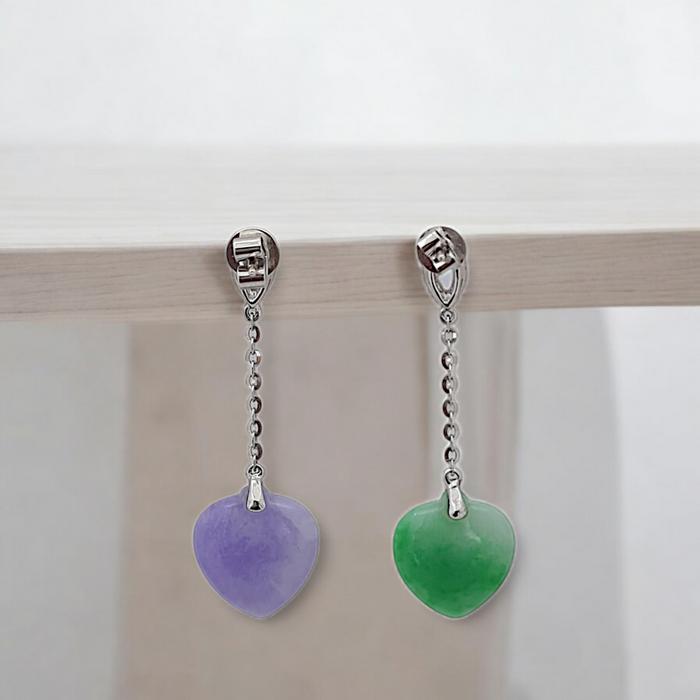 Giok/jade Heart Diamond Earrings / Diamond Jewelry