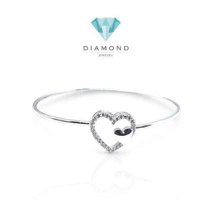 Double Heart Bangle Diamond 18K/ gelang berlian hati asli emas 18k - Diamond Jewelery